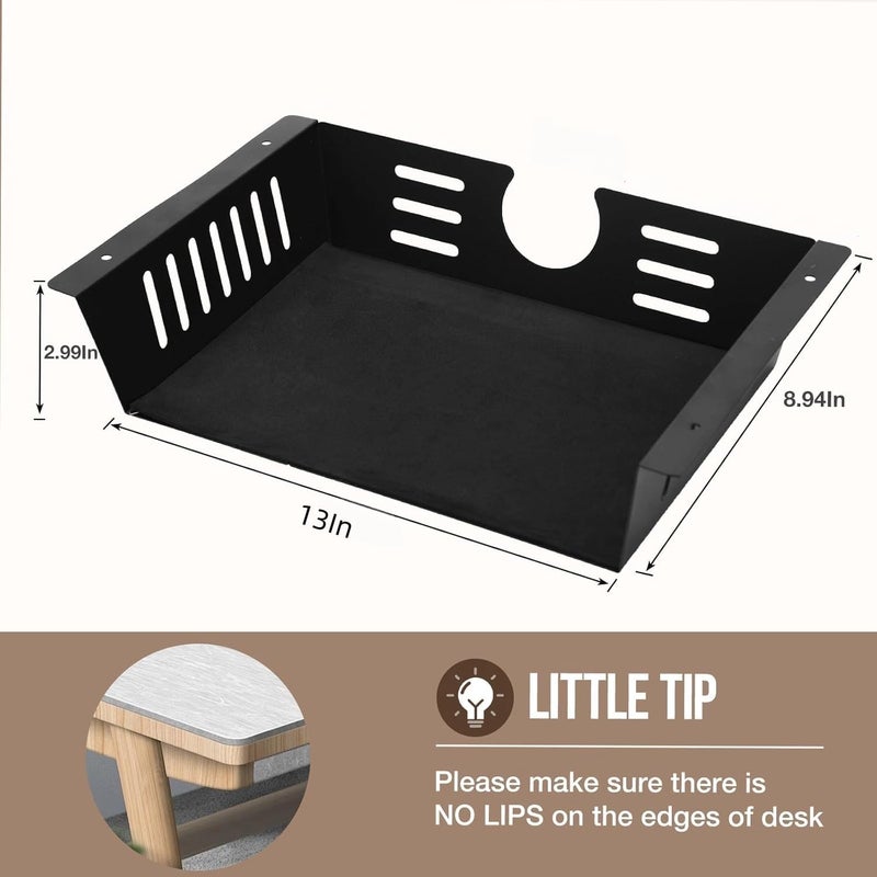 Neiteli 2 Pack Under Desk Shelf-Metal -Black Under Shelf Storage for Office Tables & Workstations（13Inch） - Image 2